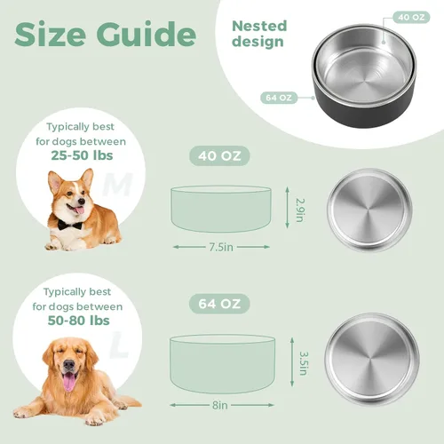 Miniatura 3 de LIHONG Cuencos de acero inoxidable para perros de tamaño pequeño y mediano, antideslizantes, Cuenco para perros aislado, Cuenco para mascotas