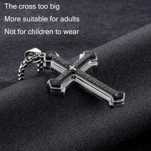 Miniatura 5 de Rehoboth Collar con colgante de cruz de oración del señor de acero inoxidable para hombre y mujer, colgante grande y cadena fuerte, 24 pulgadas