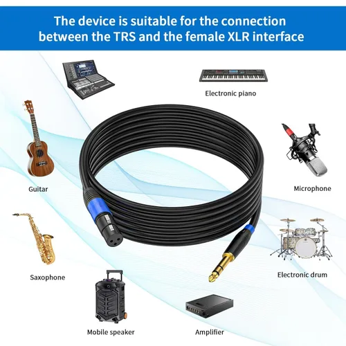 Miniatura 6 de Pack de 2 Cables XLR Hembra a 1/4 Pulgada 6,35 mm TRS Mono Jack para Micrófono Dinámico, 1,6 Pies, Negro, Cable de Micrófono XLR Hembra Equilibrado