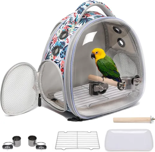 Miniatura 9 de Mochila portátil de viaje para mascotas, bolsa para hámster, conejillo de indias, pájaro, perro, gato, tortuga, transportador, jaula de conejo, Verde