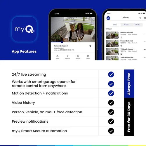 Miniatura 10 de Chamberlain myQ Video Doorbell Cámara 2K, batería/cableada, visión nocturna a color, vista en vivo con conversación bidireccional, detección