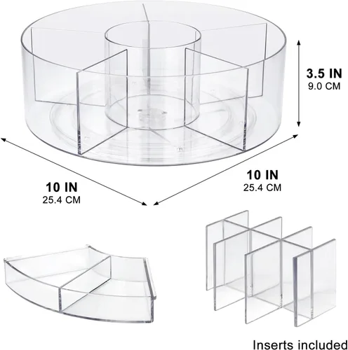 Miniatura 2 de Organizador de maquillaje giratorio de 360°, plato giratorio transparente de 10 pulgadas, organizador Lazy Susan para tocador, encimera de baño