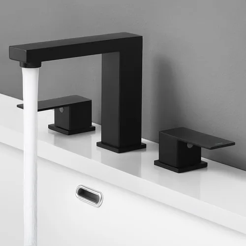 KES Todos los grifos de baño de metal negro de 8 pulgadas, grifo de lavabo de baño generalizado, grifo de tocador de 3 agujeros con mangueras de