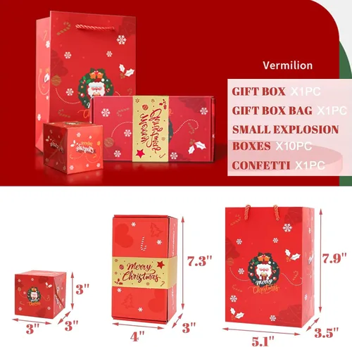 Miniatura 5 de Caja sorpresa de regalo por dinero, caja de regalo sorpresa, explosión, cajas de regalo sorpresa de Feliz Navidad, caja de regalo plegable con Rojo