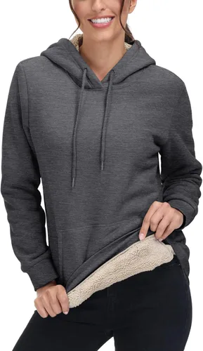 Miniatura 89 de MAGCOMSEN Sudaderas con capucha para mujer, con forro de sherpa, de vellón, para invierno, cálido, pesado, de algodón, con bolsillo