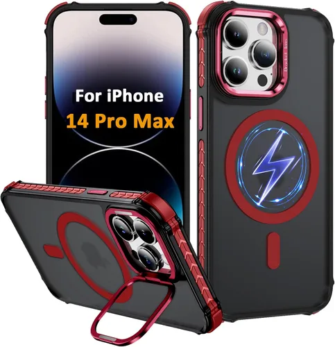 Miniatura 24 de i Phone 13 - Funda para iPhone 14, compatible con carga inalámbrica MagSafe, resistente, a prueba de golpes, soporte ajustable, color rojo mate