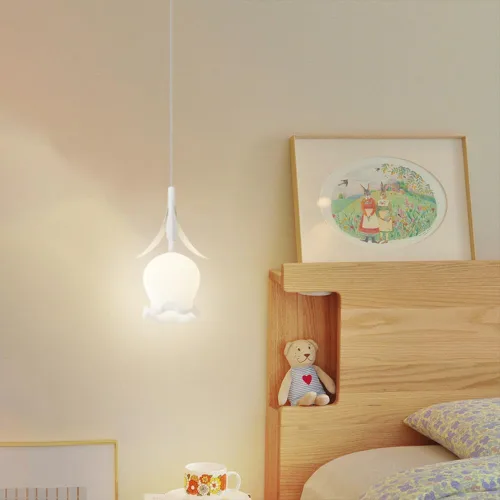 Miniatura 3 de Mini lámpara colgante de estilo francés, con forma de flor, accesorio de iluminación colgante de vidrio creativo de hierro para dormitorio, mesita