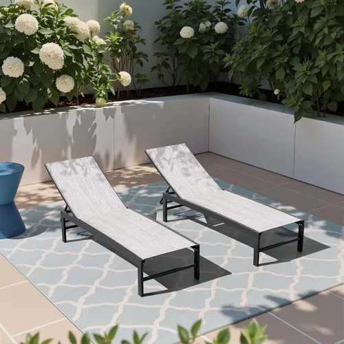 Miniatura 11 de Crestlive Products Sillas de salón al aire libre, tumbonas de aluminio para piscina, reclinables ajustables de cinco posiciones, para todo