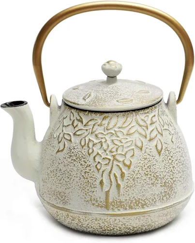 Miniatura 18 de Tetera, tetera japonesa de hierro fundido TOPTIER con infusor para hojas sueltas y bolsitas de té, tetera de hierro fundido segura para estufa Blanco