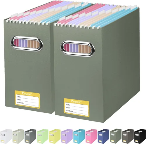 Miniatura 9 de BALEINE Caja organizadora de archivos, organizador de carpetas de archivos de cartón con asa para tamaño carta, caja de archivos plegable portátil