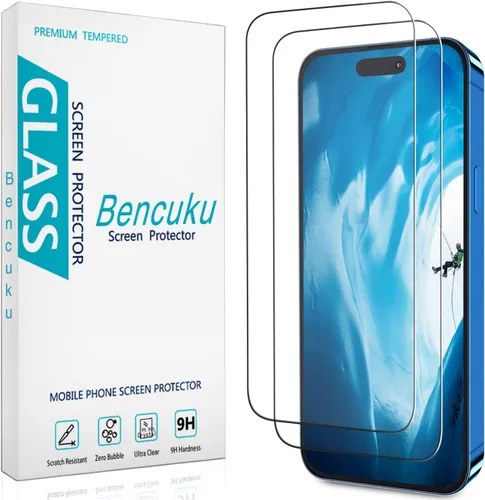 Miniatura 10 de (2 unidades) Protector de pantalla para iPhone 15 de vidrio templado de 6.1 pulgadas, fácil de instalar, sin burbujas, dureza 9H