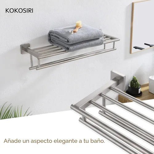 Miniatura 4 de KOKOSIRI Toallero de 20 pulgadas con toalleros dobles para baño, toallero de baño, toallero montado en la pared, acero inoxidable SUS 304, níquel