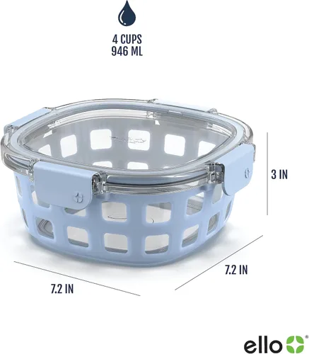 Miniatura 4 de Ello Duraglass - Recipiente de vidrio para preparación de comidas, 4 tazas, con funda de silicona y tapa de plástico hermética sin BPA, apto para 4