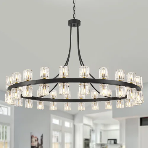 Miniatura 10 de Candelabro de rueda de vagón, 6 luces, rústico, rústico, de granja, de metal negro, lámpara de comedor de madera, candelabros redondos para entrada