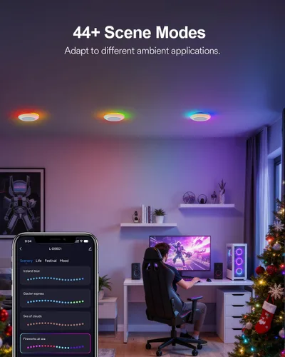 Miniatura 7 de Lumary Luz de disco LED inteligente de 5/6 pulgadas, paquete de 4 unidades, iluminación empotrada inteligente WiFi que cambia de color con anillo