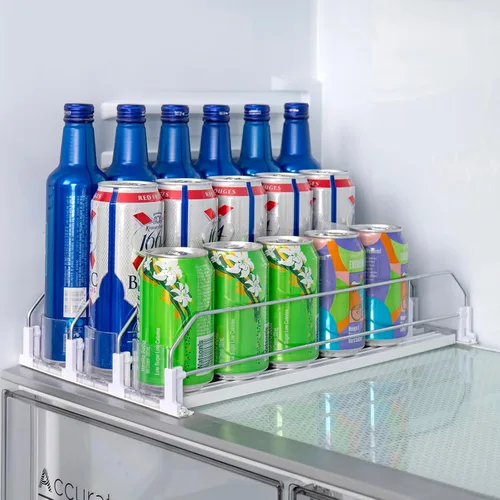 Miniatura 7 de Rula Organizador de bebidas para refrigerador, ancho ajustable, empujador de botellas de agua, dispensador de latas de soda autoempujable