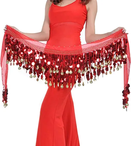 Pañuelo para danza del vientre, falda para danza del vientre, monedas de lentejuelas brillantes, disfraces de bailarina del vientre para mujer