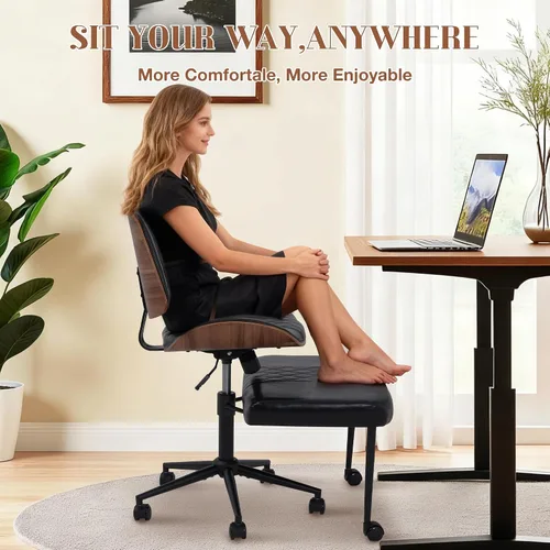 Miniatura 8 de Silla de oficina ergonómica con patas cruzadas con ruedas, altura ajustable y giratoria de 360° para meditación, escritorio y yoga, diseño cruzado