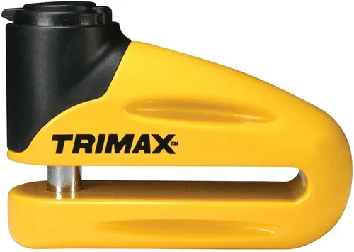Bloqueo de disco Trimax T665LY, endurecido, amarillo, de 0.4 pulgadas, pin de metal (garganta larga) con bolsa y cable recordatorio