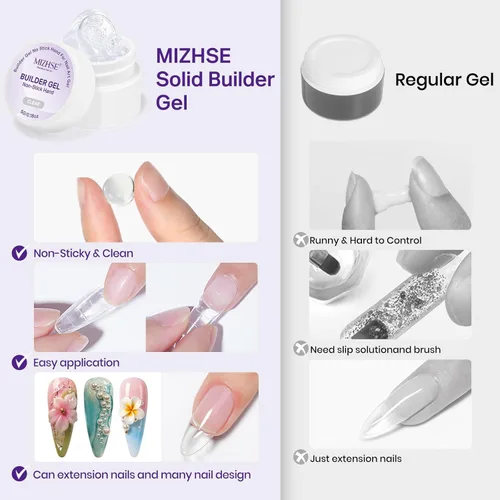 Miniatura 7 de MIZHSE 2PCS 3D Gel Nail Art Clear Sculpting Gel, 5 in 1 Clear Non-Sticky Sculpture Molding Solid Builder Gels for Nails with Chrome Nail Powder Kit