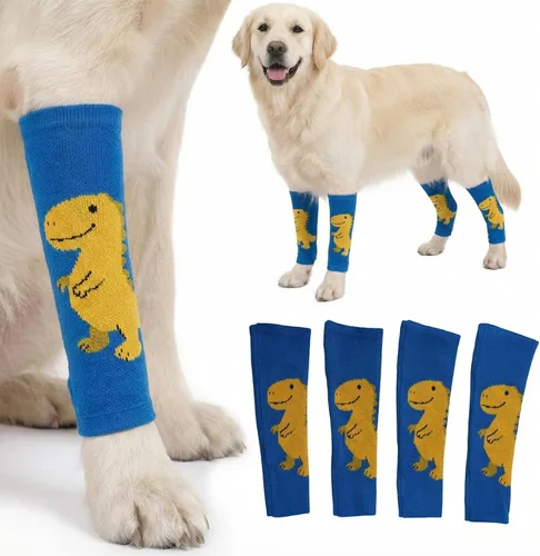 Miniatura 13 de LovinPet Paquete de 4 rodilleras para perro, calentadores de piernas estilo dinosaurio para perros medianos y grandes, elásticos en 4 direcciones