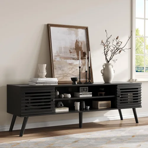 Miniatura 13 de Furnify Soporte de TV moderno de mediados de siglo de 53 pulgadas para TV de 50/55/60 pulgadas, consola multimedia de TV con puertas de listones