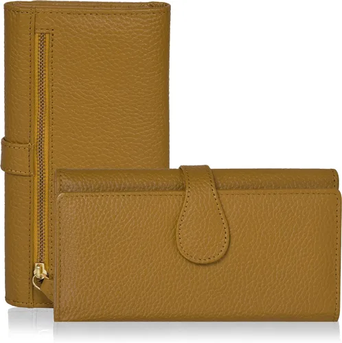 Miniatura 22 de Cartera de cuero genuino para mujer de cuero con bloqueo RFID - Tarjetero triple de diseñador para damas tipo clutch con ventana de identificación