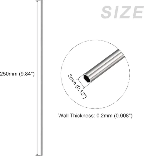 Miniatura 2 de METALLIXITY Tubo de acero inoxidable 304 (0.118 in de diámetro exterior x 0.008 in de pared T x 9.843 in de largo), 2 piezas, tubo recto