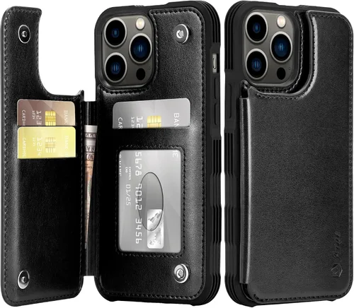 Miniatura 17 de Arae Funda para iPhone 13 con tarjetero - Funda tipo cartera con bolsillos para tarjetas de piel sintética con tapa trasera para iPhone 13 de 6.1