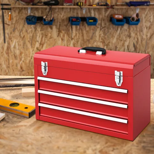 Miniatura 4 de Caja de herramientas portátil, caja de herramientas de 3 cajones con asa de transporte, 2 pestillos y forro de metal, caja de herramientas de metal
