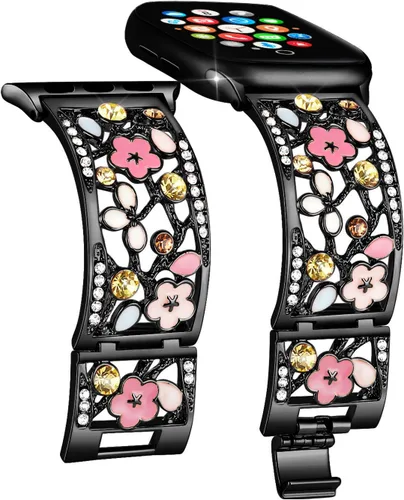 Miniatura 7 de Pulsera Floral Compatible con Apple Watch Banda de 1.65, 1.73, 1.77, 1.81 y 1.92 pulgadas, iWatch Series 11 10 9 8 7, Correa de Metal Hueca