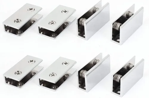 Miniatura 5 de XMHF Abrazadera de clip ajustable rectangular de acero inoxidable en tono plateado para vidrio de 0.236-0.394 in de grosor, paquete de 8