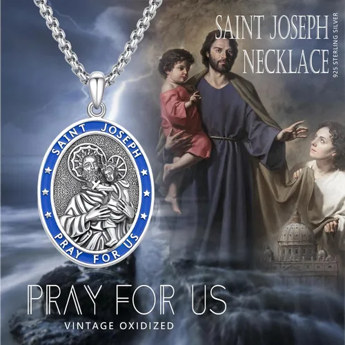 Miniatura 662 de Collar con colgante de plata de ley 925 con medalla de San Patrón, joyería religiosa para hombres y mujeres, con cadena de acero inoxidable 316L
