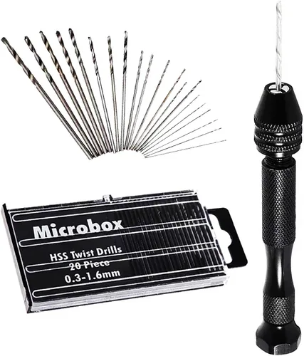 Juego de brocas manuales con 20 brocas de giro micro de 0.3 a 0.063 in, juego de brocas manuales para hacer joyas, resina de nogal y más taladros de