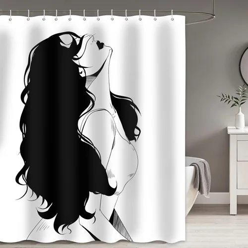 Miniatura 4 de Cortina de ducha para adultos, cortina de ducha para mujer, juego de cortina de ducha de tela impermeable, decoración de baño con 12 ganchos, 72 x