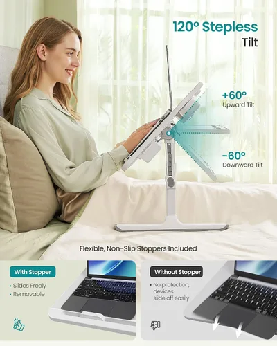 Miniatura 4 de SONGMICS ULLD113GZ01 - Escritorio de cama plegable para laptop, escritorio grande de 15.7 x 22 pulgadas, inclinación continua de 120°, altura Gris
