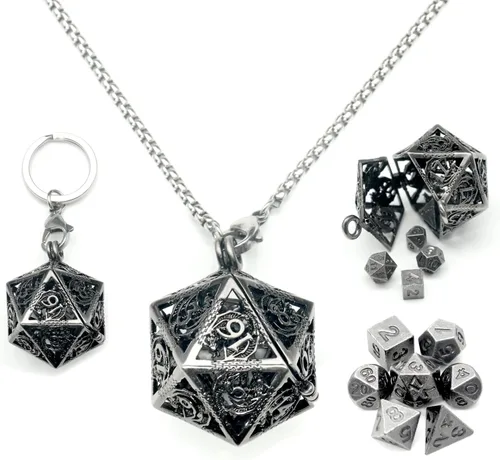 Miniatura 17 de Haxtec Mini Juego de Dados de Metal DND con Estuche de Cuello Hueco Juego de Dados de Metal Pequeños Antiguos Juego de Llaveros D&D Portátil Juego
