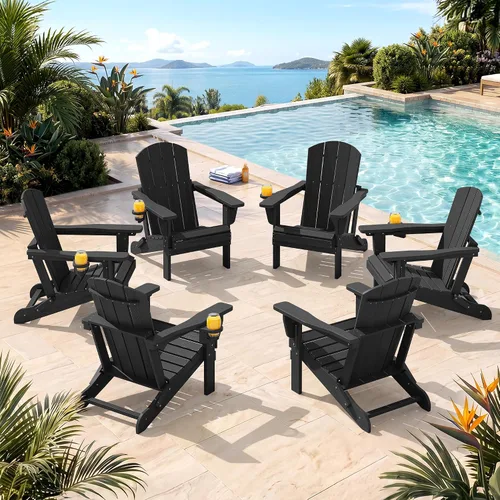 Miniatura 17 de SERWALL Silla Adirondack plegable ajustable, silla Adirondack reclinable con portavasos, Aruba