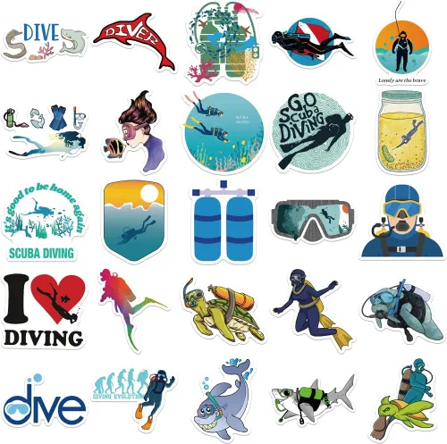 Miniatura 4 de 50 calcomanías de buceo – Vinilo impermeable de verano para botella de agua, laptop, álbumes de recortes, monopatín, automóvil, equipaje, casco
