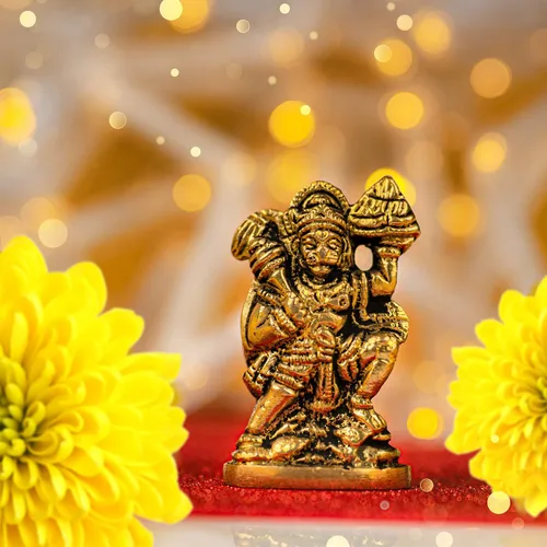 Miniatura 3 de Hanuman Pooja Murti - Estatua de ídolo de latón de Dios Señor, escultura religiosa espiritual, estatua antigua india, decoración para la entrada