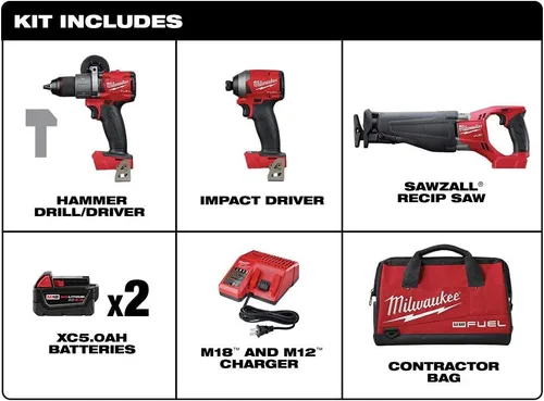 Miniatura 2 de El kit combinado de combustible Milwaukee 2997-23 incluye Sawzal alternativo de impacto de taladro