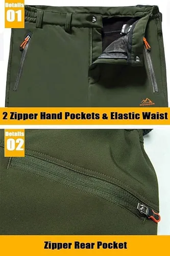 Miniatura 5 de MAGCOMSEN Pantalones de invierno para hombre, con forro polar, resistentes al agua, 4 bolsillos con cremallera, pantalones para exteriores
