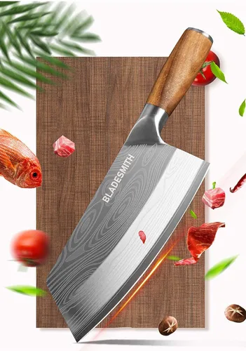 Miniatura 8 de BLADESMITH Cuchillo de carnicero para carne y verduras no congeladas, rebanadora de cocina de chef chino de 7", hoja de acero inoxidable alemán HC