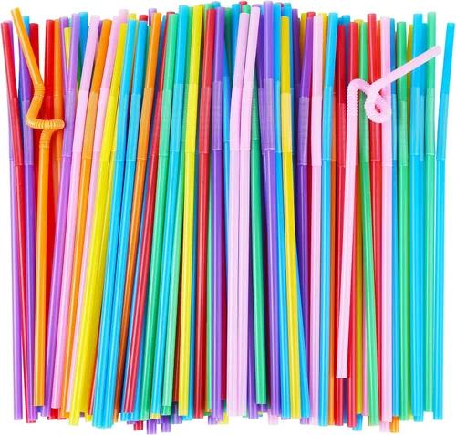 ALINK 100 popotes desechables de plástico de colores surtidos, pajitas flexibles de 10.2 pulgadas de largo para fiestas