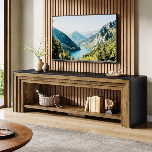 Miniatura 4 de Tribesigns Soporte de TV de 70" para televisores de 65/70/75 pulgadas, centro de entretenimiento Farmhouse largo con estantes de almacenamiento