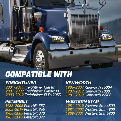 Miniatura 7 de Auto Dynasty Luces LED DRL para faros delanteros de doble proyector, compatibles con Peterbilt 365 Western Star Kenworth 1981-1991, par negro