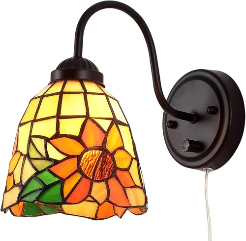 Tiffany - Lámpara de pared para mesita de noche con interruptor regulable, aplique de pared de cuello de cisne vintage industrial con cable de