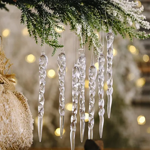 Miniatura 3 de 24 unidades de carámbanos colgantes de plástico con gota para árbol de Navidad, decoraciones de boda y fiesta (transparencia)