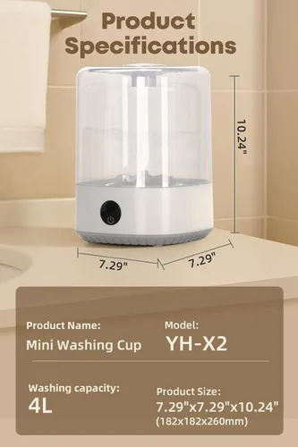 Miniatura 7 de Lavadora portátil mini, lavadora de 4L para ropa interior, recargable, sin cable, compacta para solteros, apartamentos, RV, lavadora de ropa