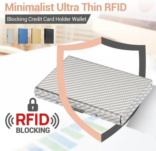 Miniatura 40 de BONSYL® Soporte para tarjetas de crédito, cartera delgada de metal con bloqueo RFID, con 6 ranuras para tarjetas, para mujeres y hombres.